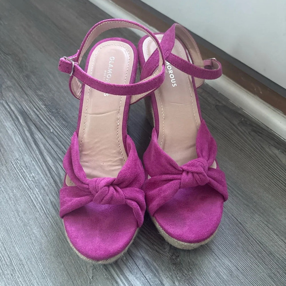 ASOS Glamorous Espadrille Wedge Sandal in Hot Pink Sz 7.5 - Picture 2 of 5
